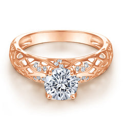 Round Zircon Hollow Pattern Silver Ring