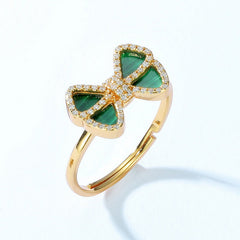 Zircon Malachite Bowknot Sterling Silver Ring