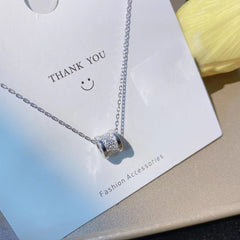Full Zircon Circles Wheel Pendant Silver Necklace for Women
