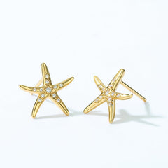 Ocean Starfish Zircon Sterling Silver Stud Earrings