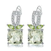 Fashion Luxurious Design Inlaid Natural Green Crystal Square Silver Studs Earrings for Women