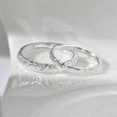 Irregular Sugar Paper Texture Design Silver Couple Ring for Women