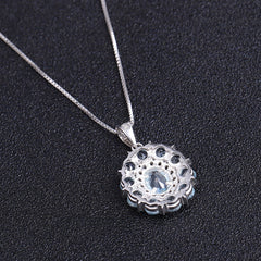 Luxury Design Sense Inlaid Natural Topaz Flower Pendant Silver Necklace for Women