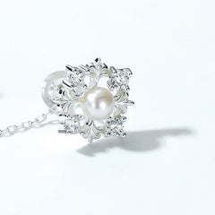 Christmas Pearl Zircon Snowflake Tassel Sterling Silver Drop Earrings