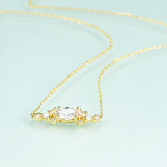Charm Style Inlaid 5A White Zircon Marquise Shape Pendant Plated Gold Silver Necklace for Women