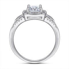 Princess Cut Zircon Soleste Halo Luxurious Silver Ring