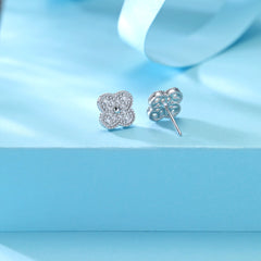 Full Zircon Clover Sterling Silver Stud Earrings