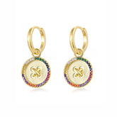 Button with Colourful Zircon Silver Drop Earrings for Women