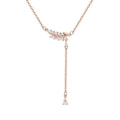Leaf with Marquise Zircon Tassels Silver Necklace for Women