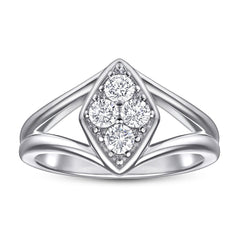 Rhombus with Round Zircon Modern Split Shank Silver Ring