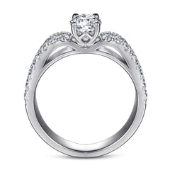 Four Prongs Round Zircon Double Row Cathedral Silver Ring for Women