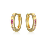 Red Corundum with Zircon Silver Hoop Earrings for Women