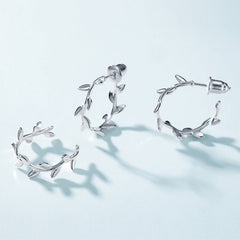 Olive Branch Bud C Shape Sterling Silver Stud Earrings