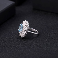 Europen and American Luxury Sense of Natural Topaz Inlaid Natural Colourful Treasure Silver Ring for Women
