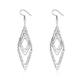Hollow Six Rhombus Silver Earrings for Women