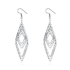 Hollow Six Rhombus Silver Earrings for Women