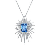 Blue Spinel 10*14mm Rectangle Blooming Shape Pendant Silver Necklace for Women