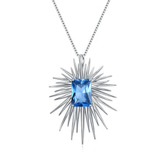Blue Spinel 10*14mm Rectangle Blooming Shape Pendant Silver Necklace for Women
