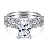 Radiant Cut Zircon with Beading Silver Ring Set