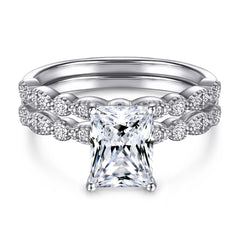 Radiant Cut Zircon with Beading Silver Ring Set