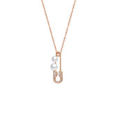Zircon Pin with Pearl Pendant Silver Necklace for Women