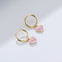 Colourful Heart-shaped with Zircon Silver Drop Earrings for Women