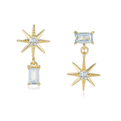 Asymmetric Six-pointed Star with Sky Blue Zircon Silver Drop Earrings for Women