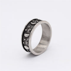 Vintage Star and Moon Titanium Steel Ring