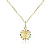 Deer Coin with Colourful Zircon Circle Silver Necklace for Women