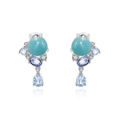 Luxury s925 Silver Natural Gem Stone Drop Earrings for Women