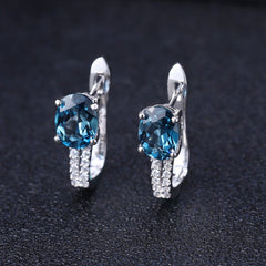 European Natural Topaz Oval Shape Sterling Silver Studs Earrings for Women