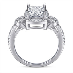 Radiant Cut Zircon Soleste Halo Cathedral Silver Ring for Women