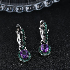 Natural Crytal Oval Shape Thorn Design Sterling Silver Drop Earrings for Women