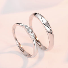 Simple Silver Couple Ring with Zircon