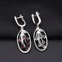 Natural Garnet Garden Design Silver Drop Earrings for Women