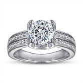 Oxhead Prongs Round Cut Zircon Cathedral Silver Ring