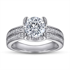 Oxhead Prongs Round Cut Zircon Cathedral Silver Ring