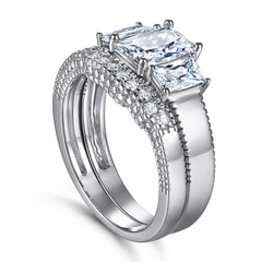 Radiant Cut Zircon Threestone Silver Ring Set