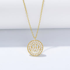 Circle Smiley Micro-set Zircon Pendant Sterling Silver Collarbone Necklace for Women