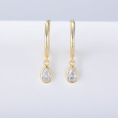Water Drop Zircon Silver Hoop Earrings for Women