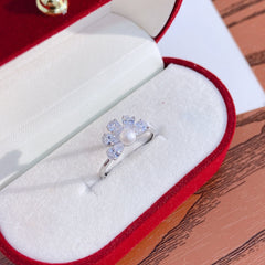 Marquise Zircon with Pearl Peacock Tail Silver Ring for Women