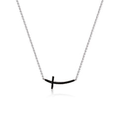 Zircon Curved Cross Silver Necklace
