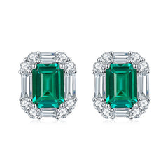 6*8mm Rectangle Lab Created Emerald Studs