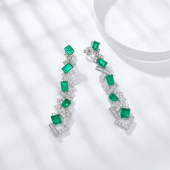 Lab-Created Emerald Irregular Splicing Silver Drop Earrings for Women