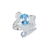 Oval Natural Blue Topaz Waves Ring