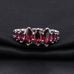 Row of Marquise Shape Natural Rose Pomegranate Silver Ring