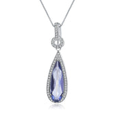 Europen Retro Temperament Luxury Jewelry Inlaid Natural Crystal Soleste Halo Water Droplet Pendant Sterling Silver Necklace for Women