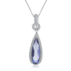Europen Retro Temperament Luxury Jewelry Inlaid Natural Crystal Soleste Halo Water Droplet Pendant Sterling Silver Necklace for Women