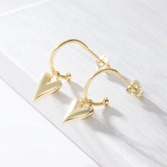 Simple Heart Pendant Silver Studs Earrings for Women