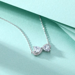 Double Heart Zircon Pendant Silver Necklace for Women